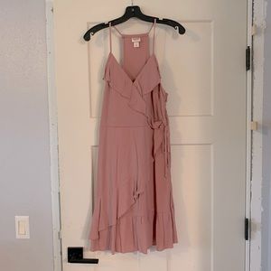 Mauve wrap mini dress.